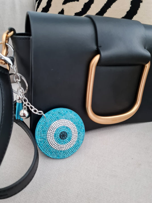 Evil Eye Hand Bag Charms Round Light Blue