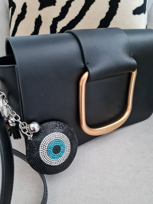 Evil Eye Hand Bag Charms Black Round