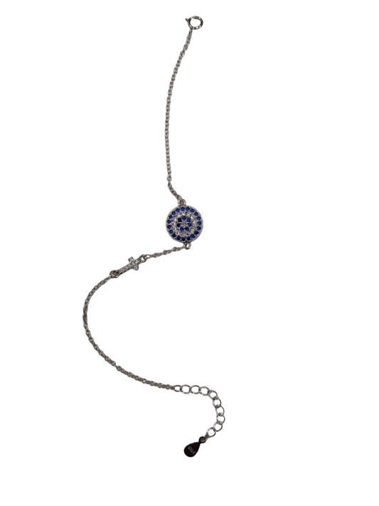 Evil Eye Silver Bracelet With Cross