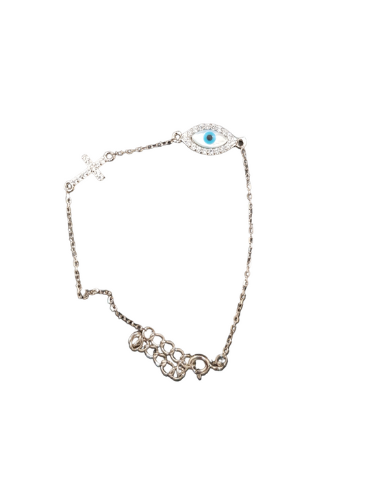 Classic Silver Evil Eye With Cross